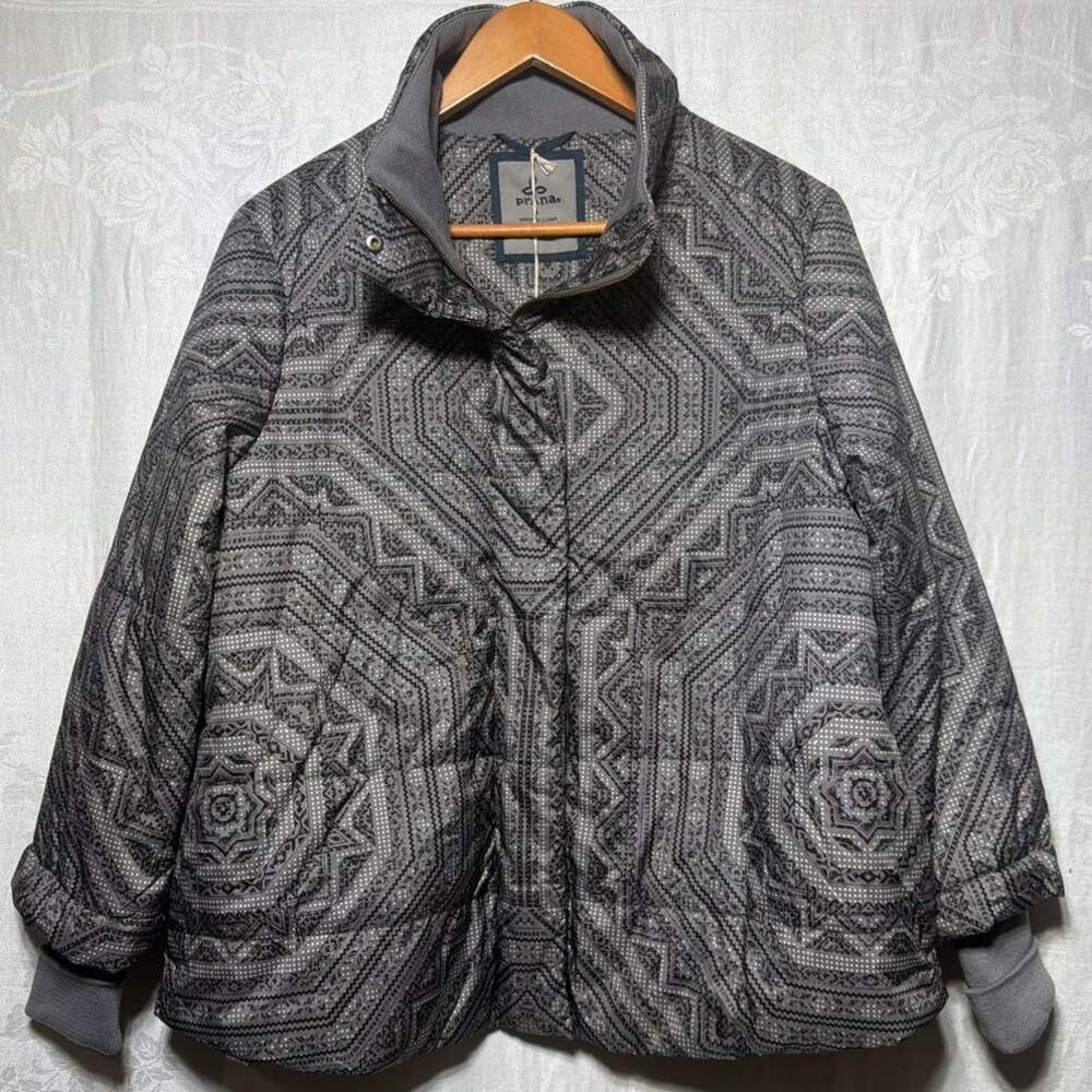 prAna Coat Large Gray NEW Lily Puffer Jacket Gull Flurry Water Resistant Zip